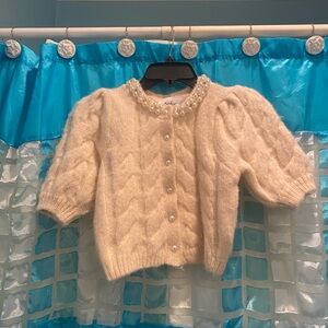 Sofie Cream Pearl-Trim Cable Knit Cardigan